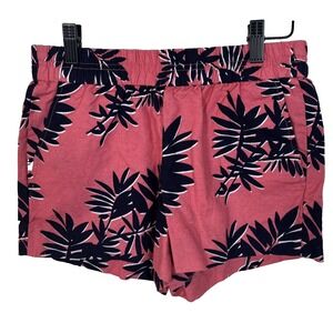 J Crew Shorts Sz 00 Pink Blue Linen Blend Palm Leaf Pull On 3" Inseam Tropical